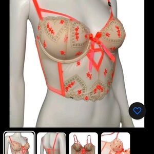 Victoria's Secret Beige and Neon Pink Lace Bra